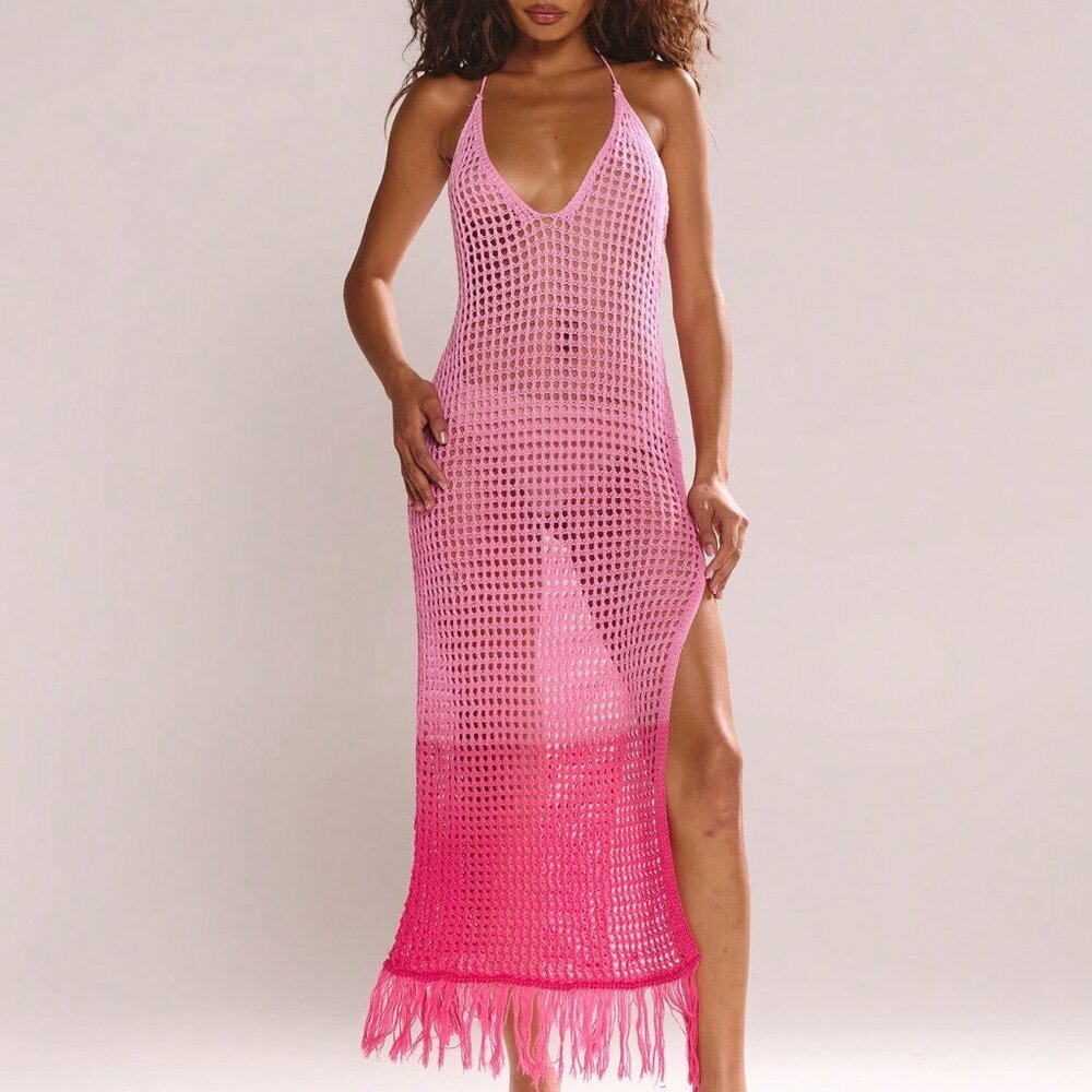 Pink Sexy Women's Halterneck Ombre Sweater Dress